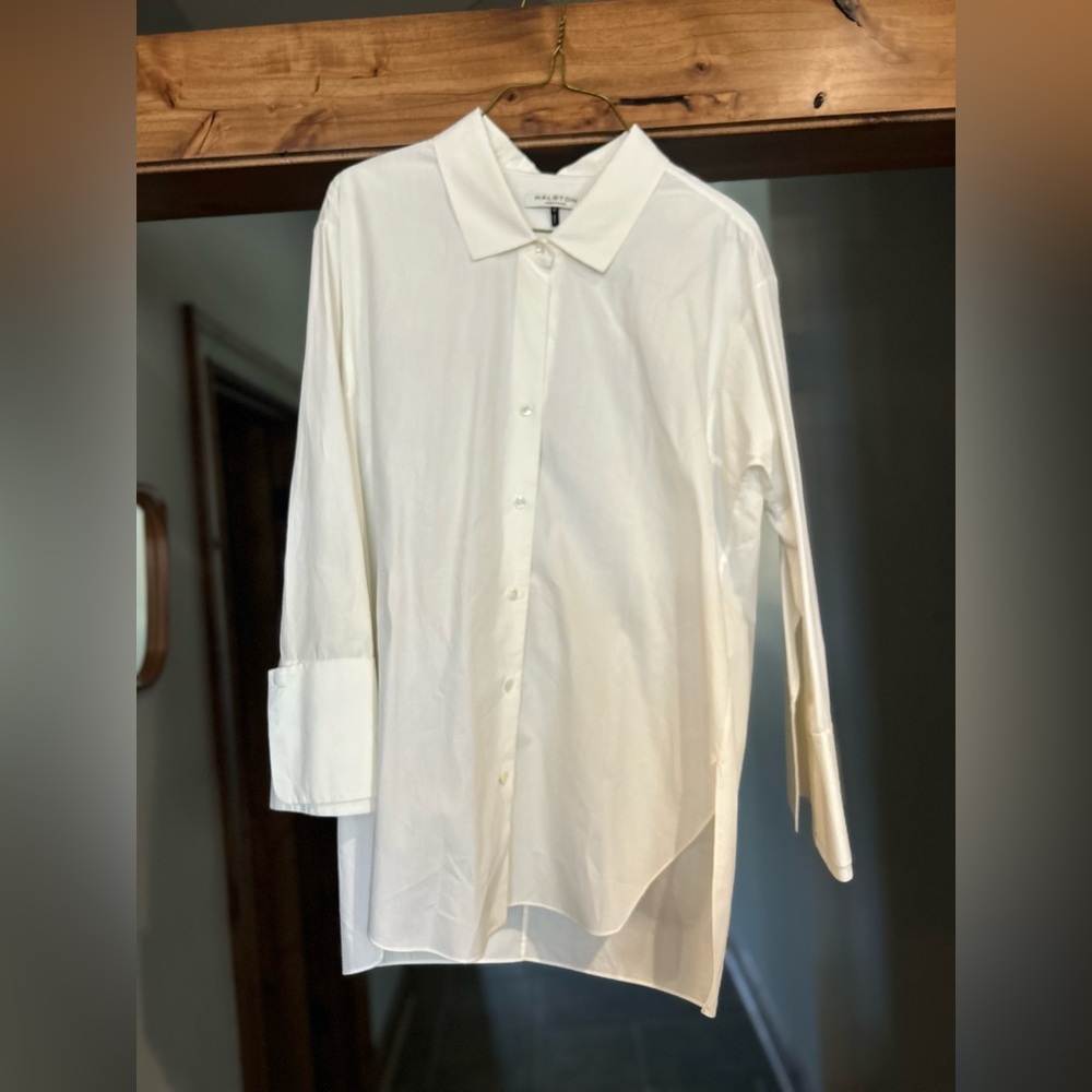 Halston Heritage White Longline Button-Down Shirt